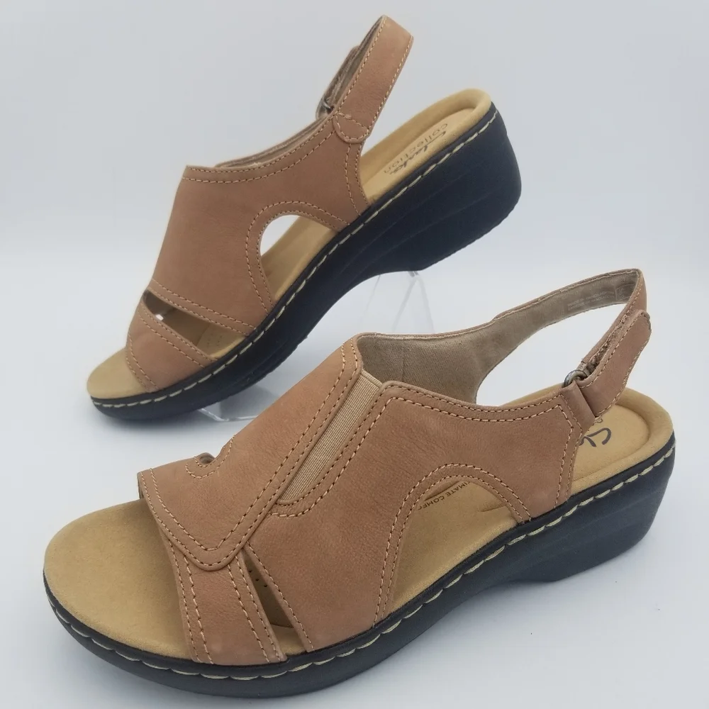 Clarks Brown Nubuck Slingback Wedge Sandal - Picture 6 of 14